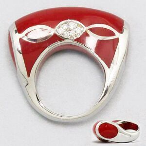 Red Enamel Clear Rhinestone Fashion Ring Size 6